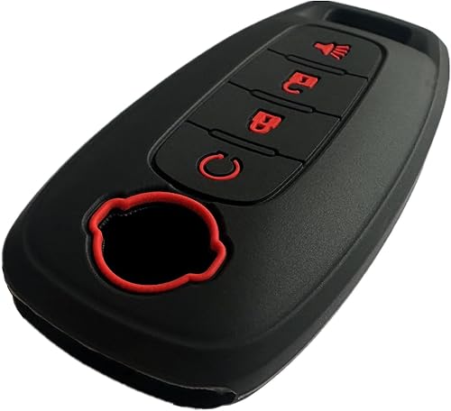Miniatura 2 de KAWIHEN Funda de silicona para llavero compatible con Nissan Pathfinder Rogue 2023 2024 (4 botones (arranque remoto), negro con rojo