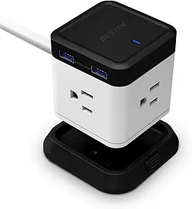 BESTEK Vertical Cube Power Strip with Mountable Detachable Base 5' Extension Cord (MRJ3006-BK)