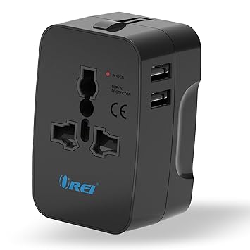 Orei Universal Travel Adapter - 3 in 1 Worldwide Travel Adapter with Dual USB - Universal Socket with 2X USB-A 2.4A - Travel Adapter for US, Europe & More - 10 Year Warranty
