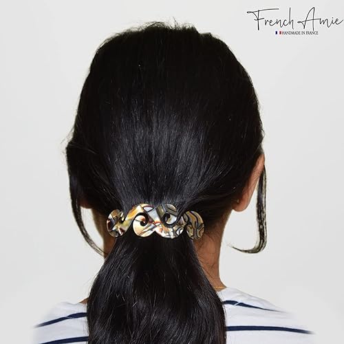 Miniatura 5 de French Amie Swirls Onyx - Pasador de pelo hecho a mano con cierre de plata para mujeres y niñas, hecho en Francia, 3 pulgadas, color gris plateado