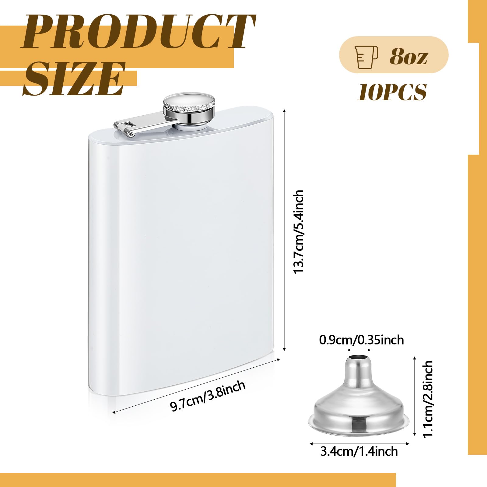 meekoo 10 Pcs Sublimation Stainless Steel Hip Flask with Leakproof Funnels 8 oz Blank Wine Flask Drinking Camping Pocket Flask for Cruise Women Men Wedding Party Birthday DIY Water Father's Day Gifts