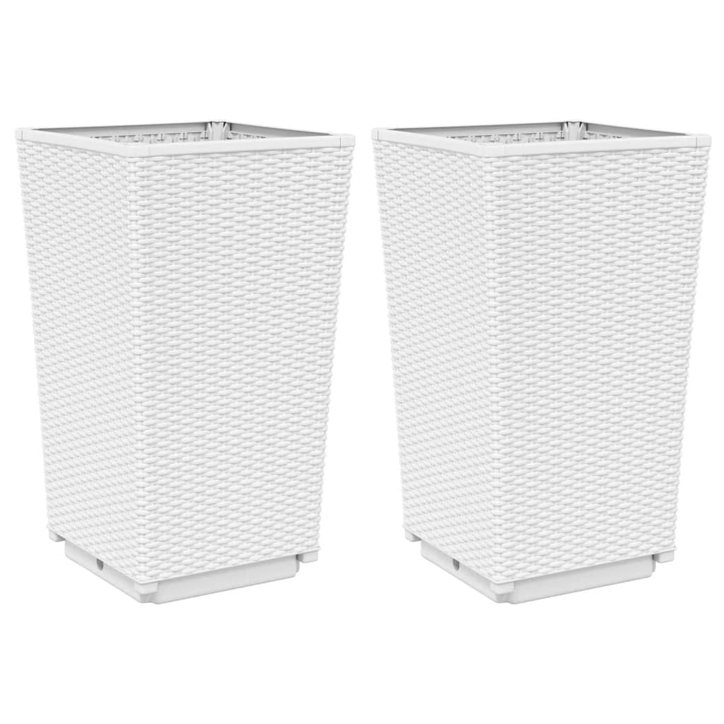 Donice ogrodowe 2 szt biale 32,5x32,5x57 cm PP duze pojemniki na kwiaty taras balkon rattanowy styl eleganckie