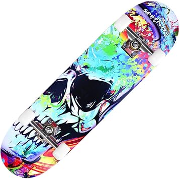 Skateboard, Complete Board 31 X 8 Inch Skateboard, Double Kick, 7 Ply Maple Wood Longboard For Men and Women Youth Children Street Children Beginners