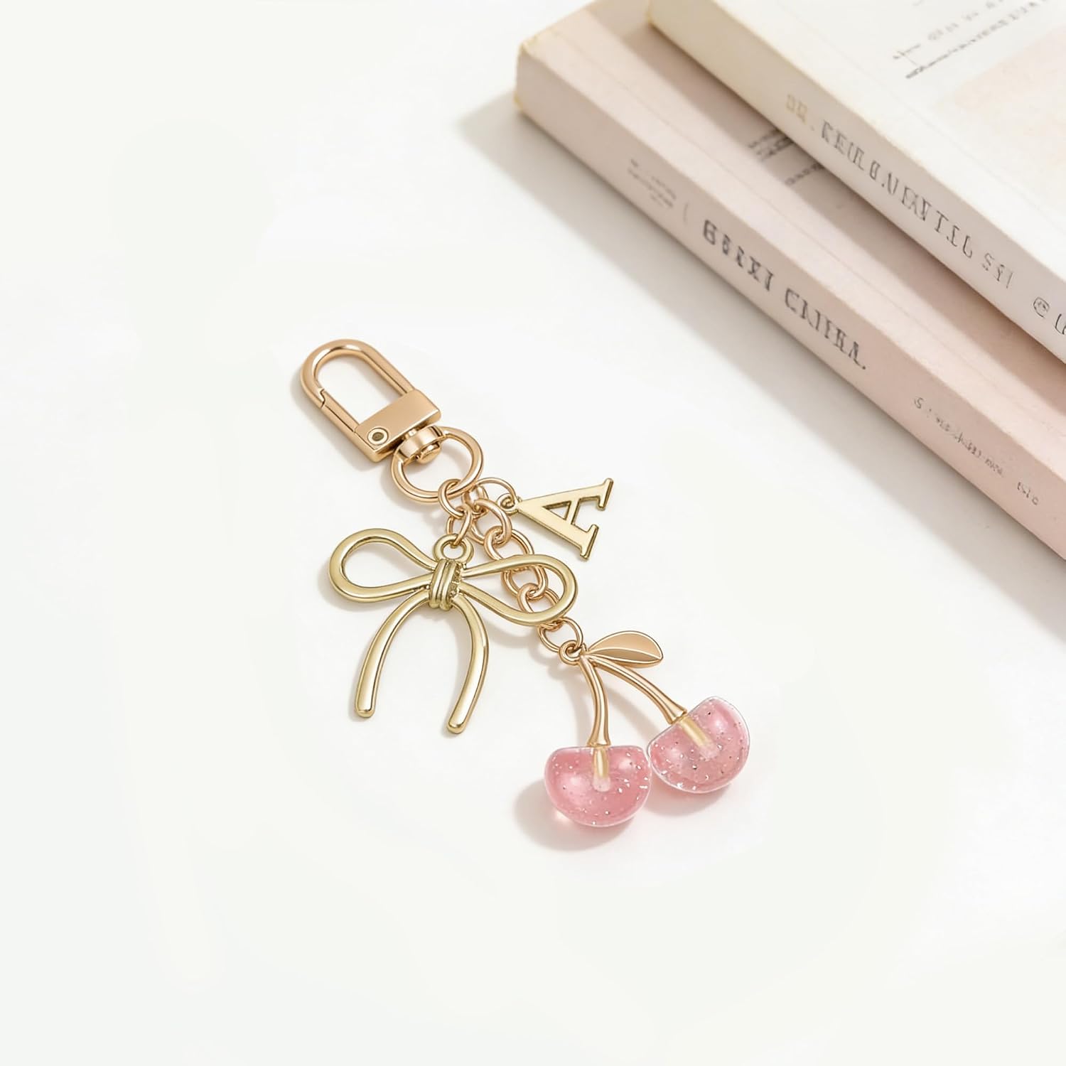 Cherry & Bow Keychain Cute Initial Letter A-Z Bag Charm for Women Mother's Day Birthday Valentine's Day Gift image 3