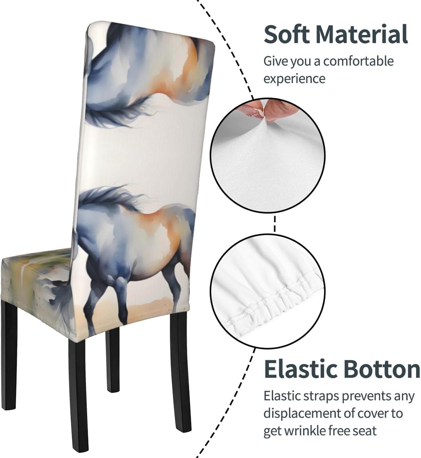 Watercolor Horse Prints Protection Cover for Dining Chair - Stretchable Chair Throw Covers for Dining Room, Hotel Event Party