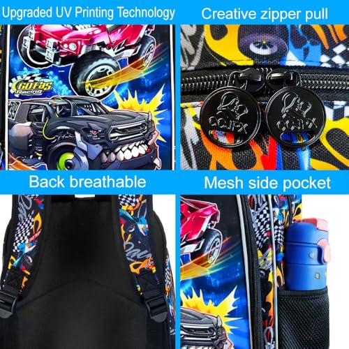 Image of 3Pcs Truck Backpack, 16 inch Boys Bookbag with Lunch Box, Kids School Backpacks Set for Elementary Preschool Kindergarten (Balck)