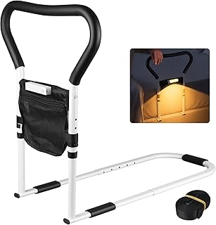 Aufstehhilfe Bett, Haltegriffe für Senioren, Höhenverstellbarer Haltegriff für Senioren, Bett Einstiegshilfe, Bettgriff Aufstehhilfe, Seitenschutz Betts Einstiegshilfe mit LED-Sensorlicht mit Tasche