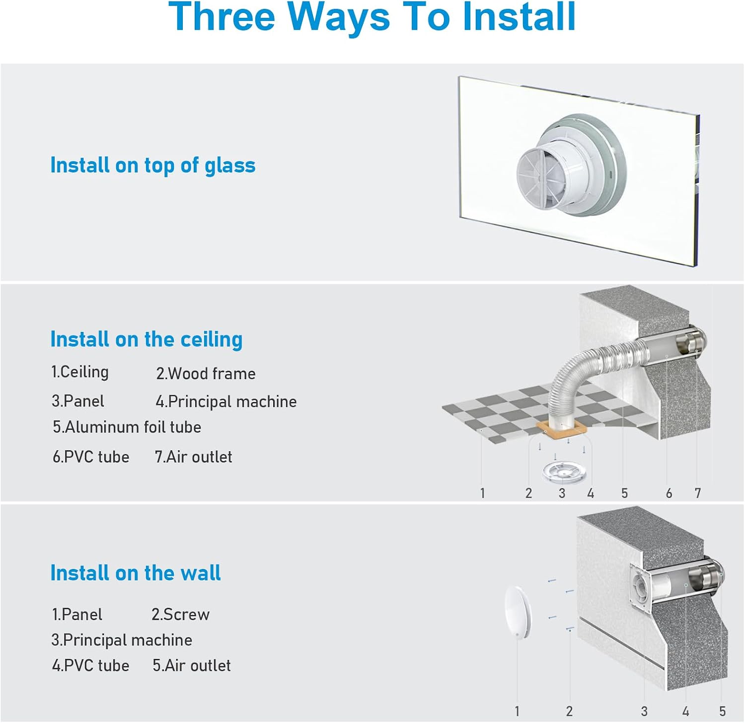 Bathroom Exhaust Fan, 6 inch Silent Ceiling and Wall Mount Ventilation Fan with Anti-Backflow Check Valve, Balanced Air Solution, for Tub Shower Enclosure, 110V (Round)