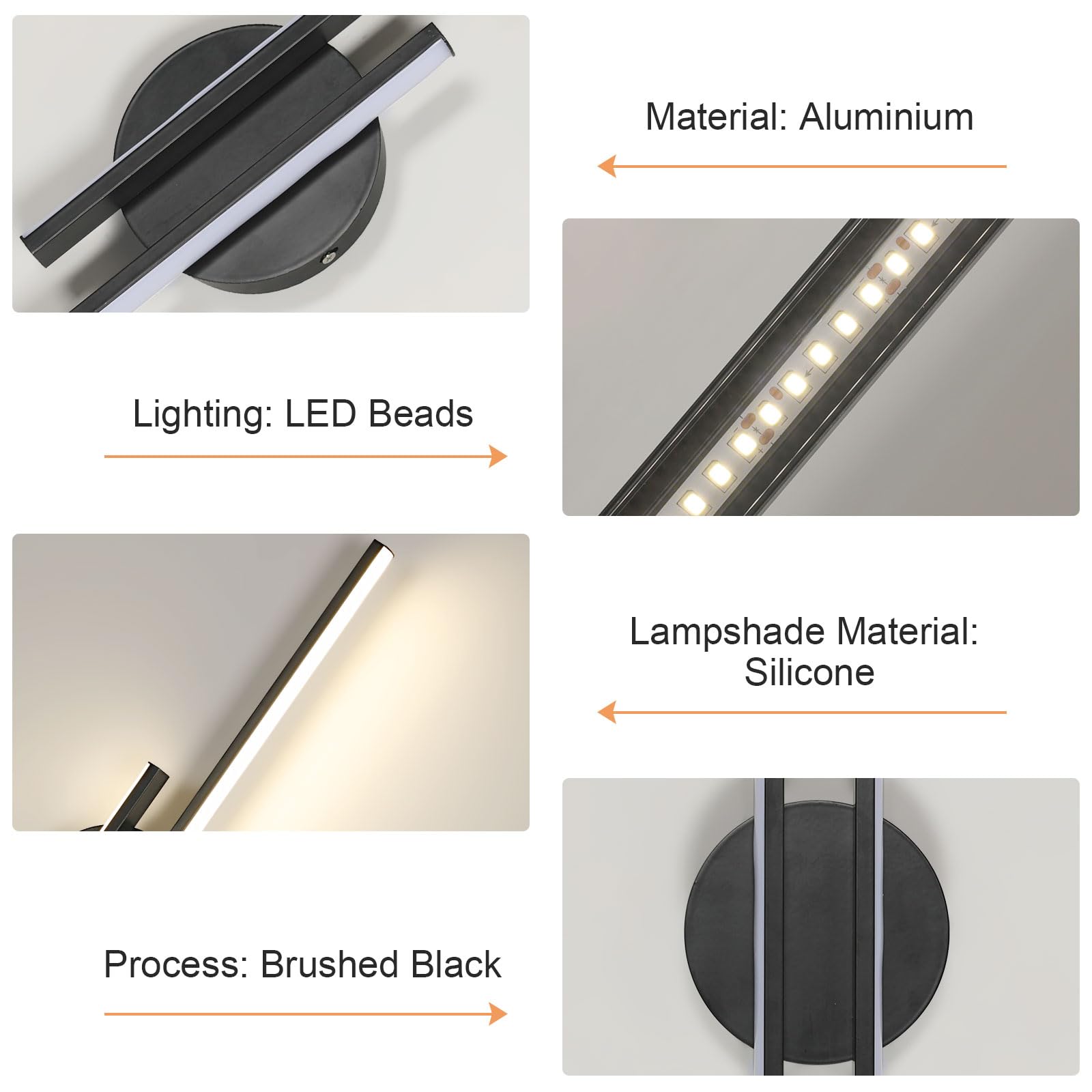 Riserva LED Wall Light 24W, Wall Lamp Modern Black, 4500K Neutral Light, Linear Wall Sconce Aluminum for Bedroom Living Room - Image 3