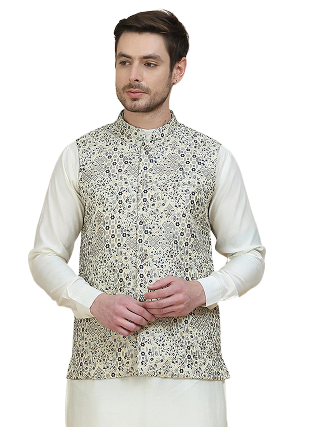 jompers Woven Design Nehru Jacket for Men (Navy,L)-picture-35