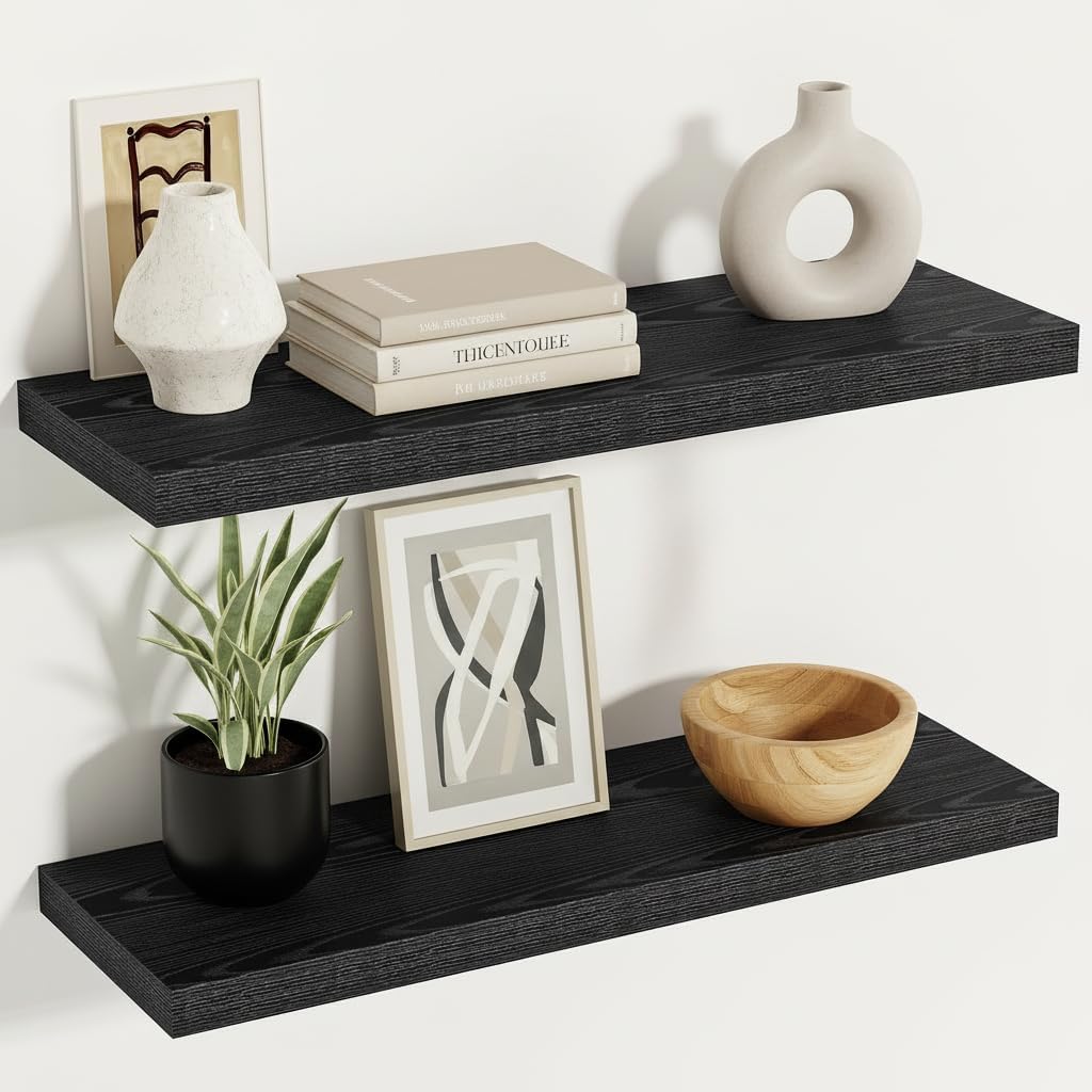 Vivelove 36" Floating Shelves for Wall, 12 inch Deep Display Shelves with Invisible Brackets, Long Shelf for Living Room Bedroom, Farmhouse Rustic Shelves Home Decor, Set of 2, Rustic Brown