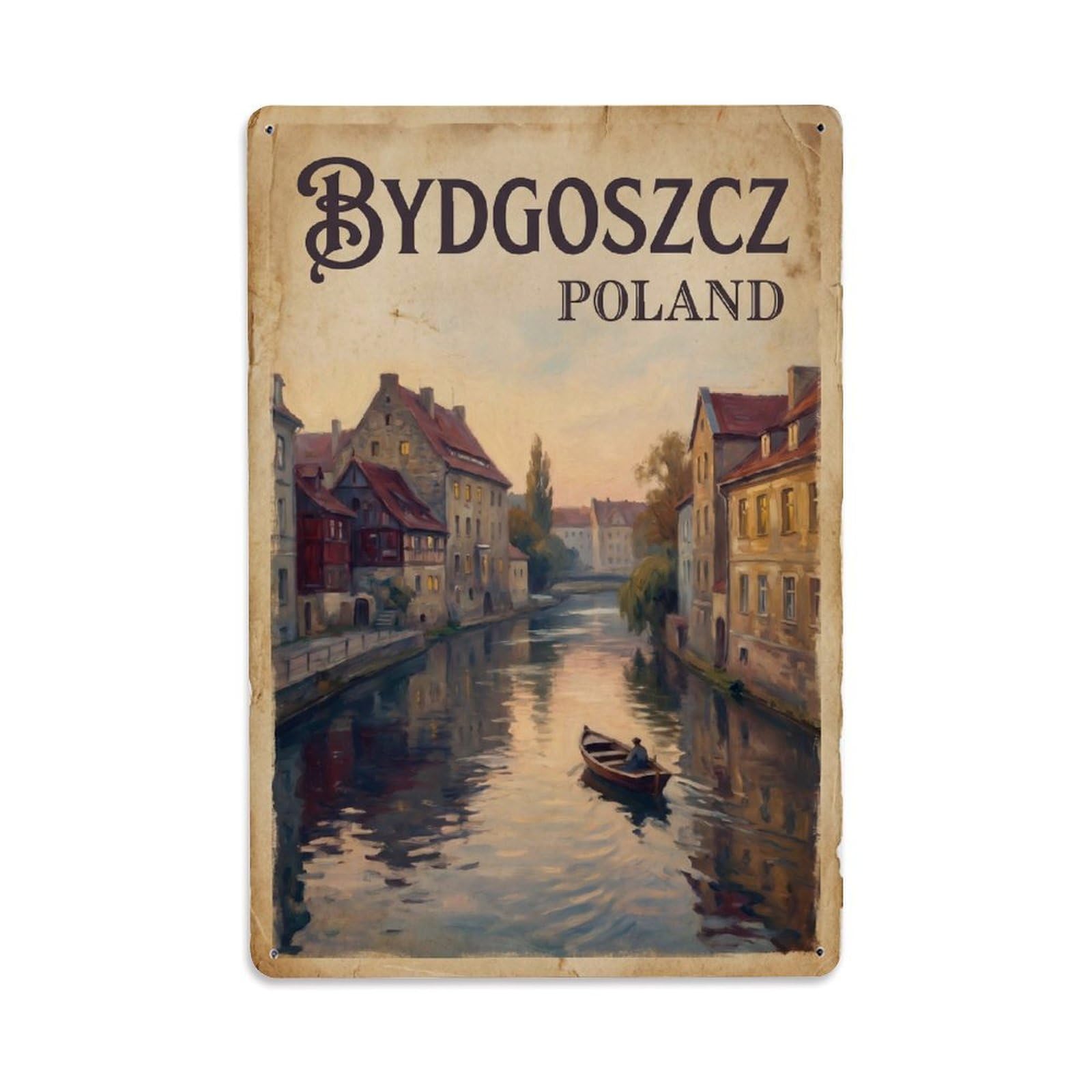 Vintage Poland Bydgoszcz Metal Tin Sign Plaque Wall Decor for Cafe, Club Bar, Office, Garden Metal Poster 8x12Inch