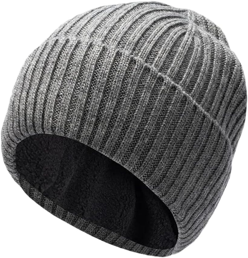 Wool Beanie Hat for Men Women Fleece Lined Ski Skull Cap Outdoors Knit Beanies Gray