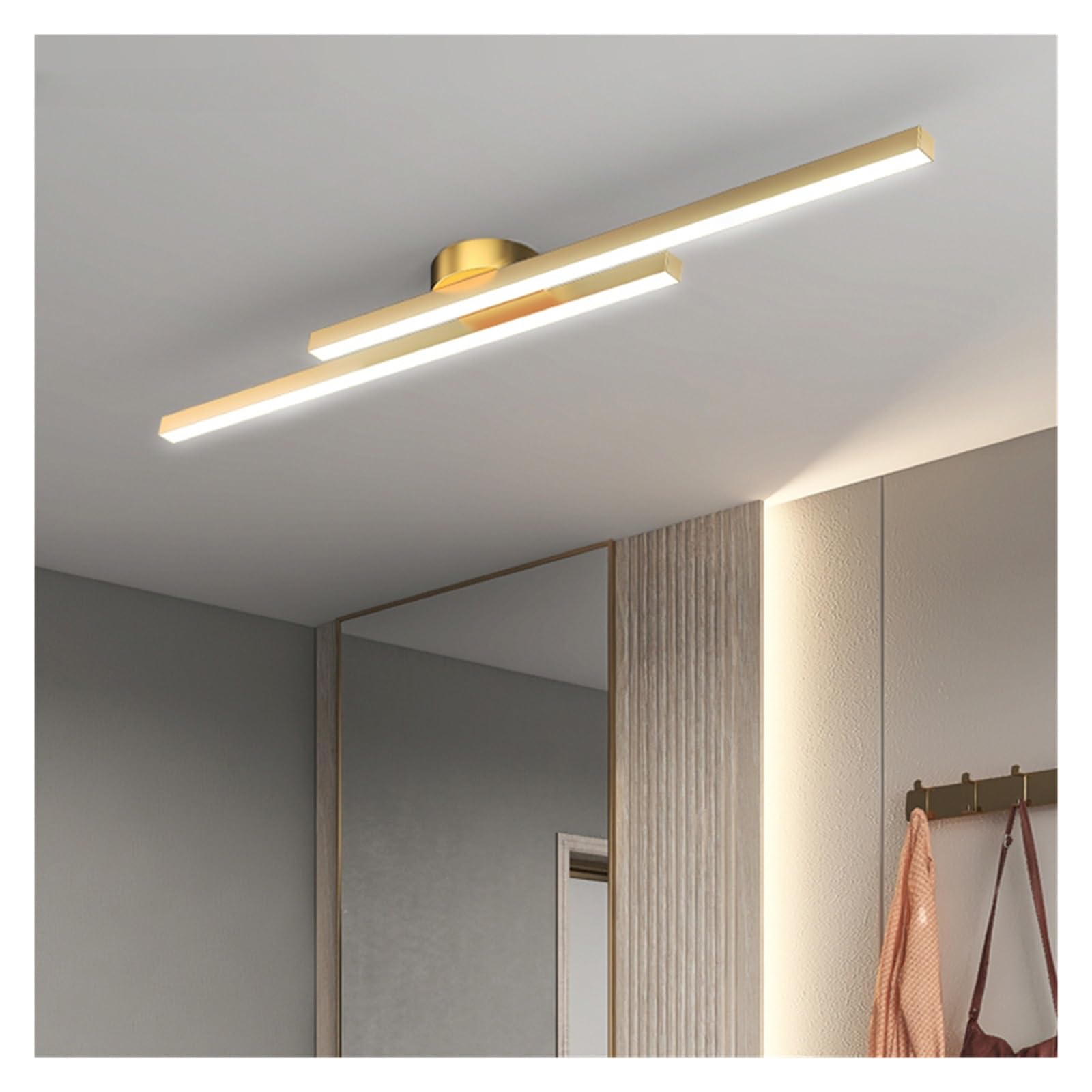 Plafonnier LED linéaire 120cm or pour couloir et salon moderne