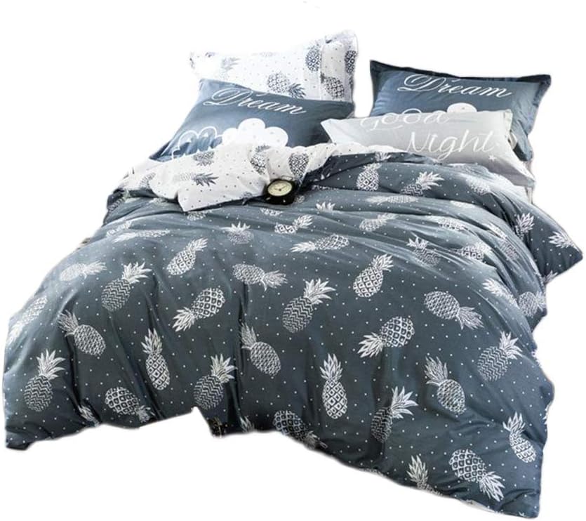 Queen Duvet Cover Kids Bedding Set Lovely Pineapple Patterns Nordic Duvet Cover Full/Queen Gray-Blue with Stylish Pillow Shams for Girls Boys-100% Cotton Zipper Closure 4 Corners Ties