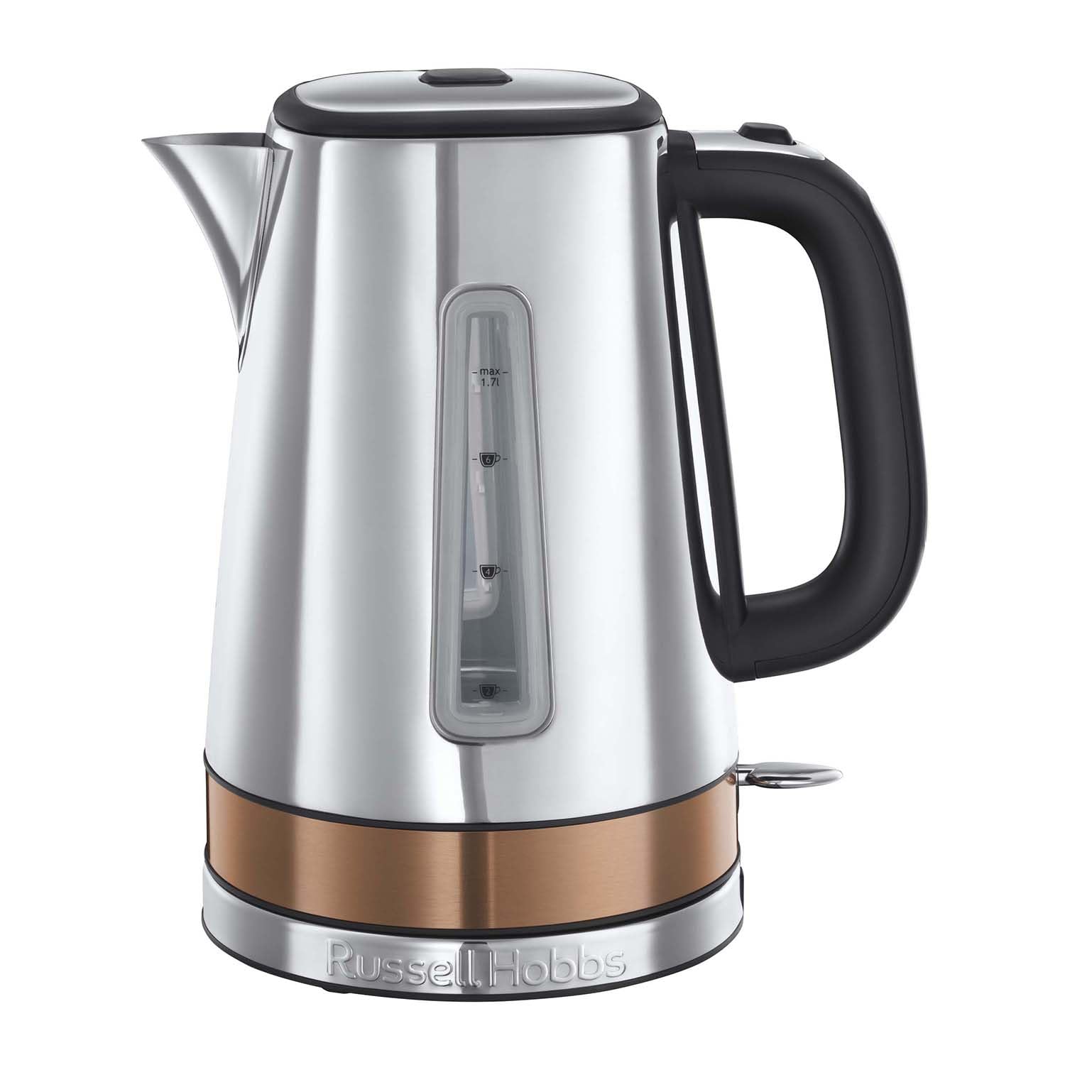Luna Stainless Steel & Copper 1.7L Cordless Electric Kettle (Quiet & Fast Boil 3KW, Removable Washable Anti-Scale Filter, Easy Push Button lid, Perfect Pour spout) 24280