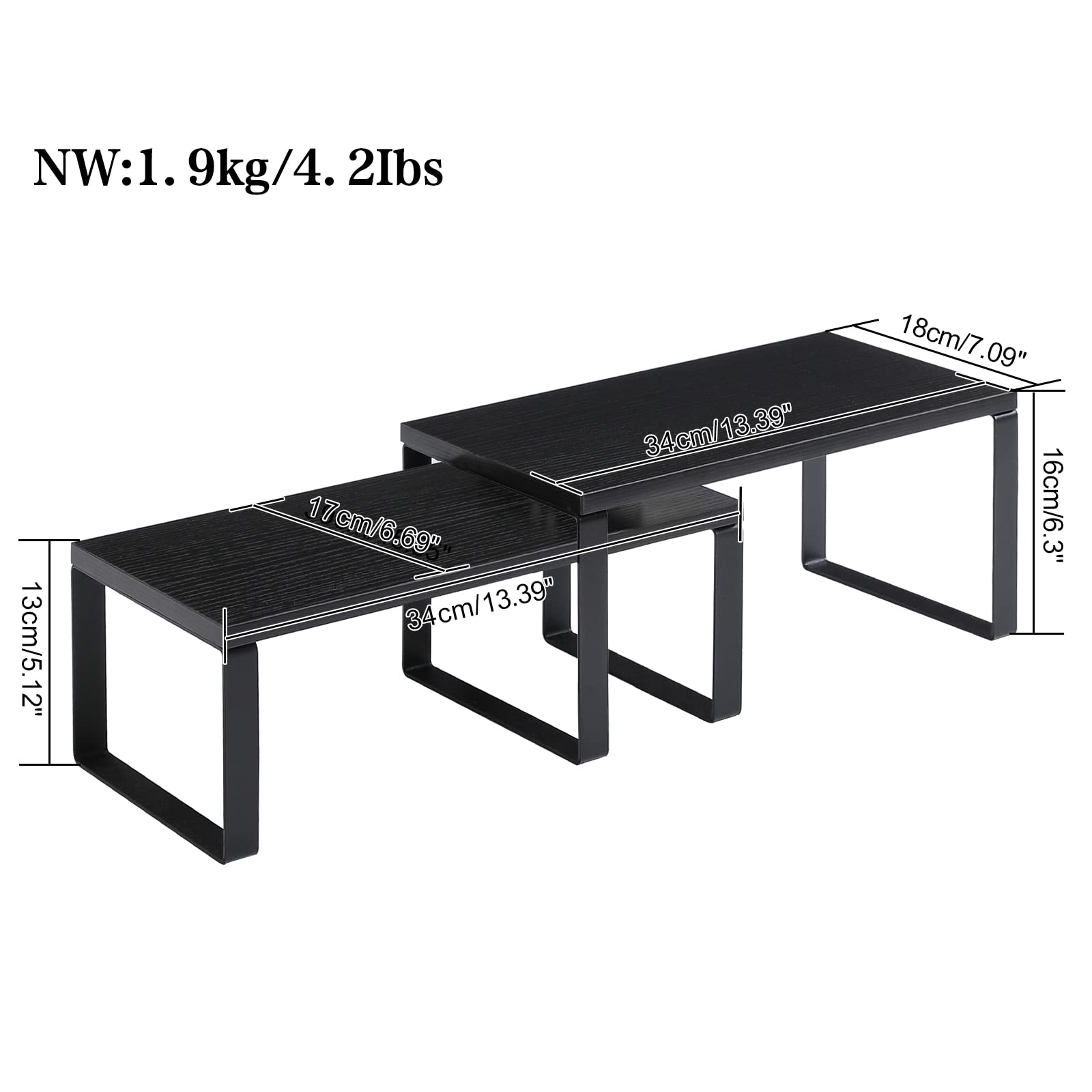 YMYNY UHSR002B Lot de 2 étagères extensibles pour comptoir de cuisine, empilables, étagères de rangement pour placard, évier, garde-manger, salle de bain, noir, métal