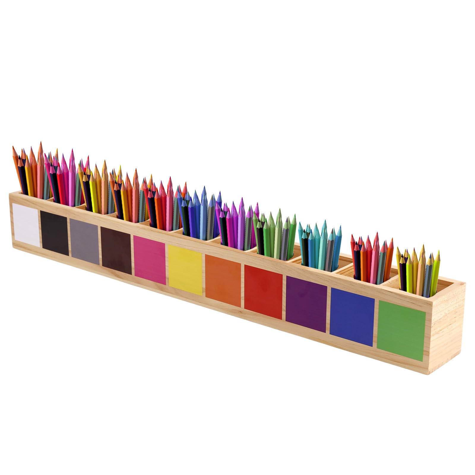 Portapenne Colorato in Legno, Organizer per Pastelli con 11 Scomparti Portapenne Creativo per Bambini Pastelli Penne e Articoli Artistici (Integrato)