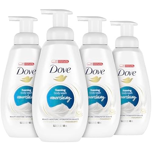 Dove Instant Foaming Body Wash 4 Count for Soft, Smooth Skin Deep Moisture Cleanser That Effectively Washes Away Bacteria While Nourishing Your Skin, White, 13.5 Oz