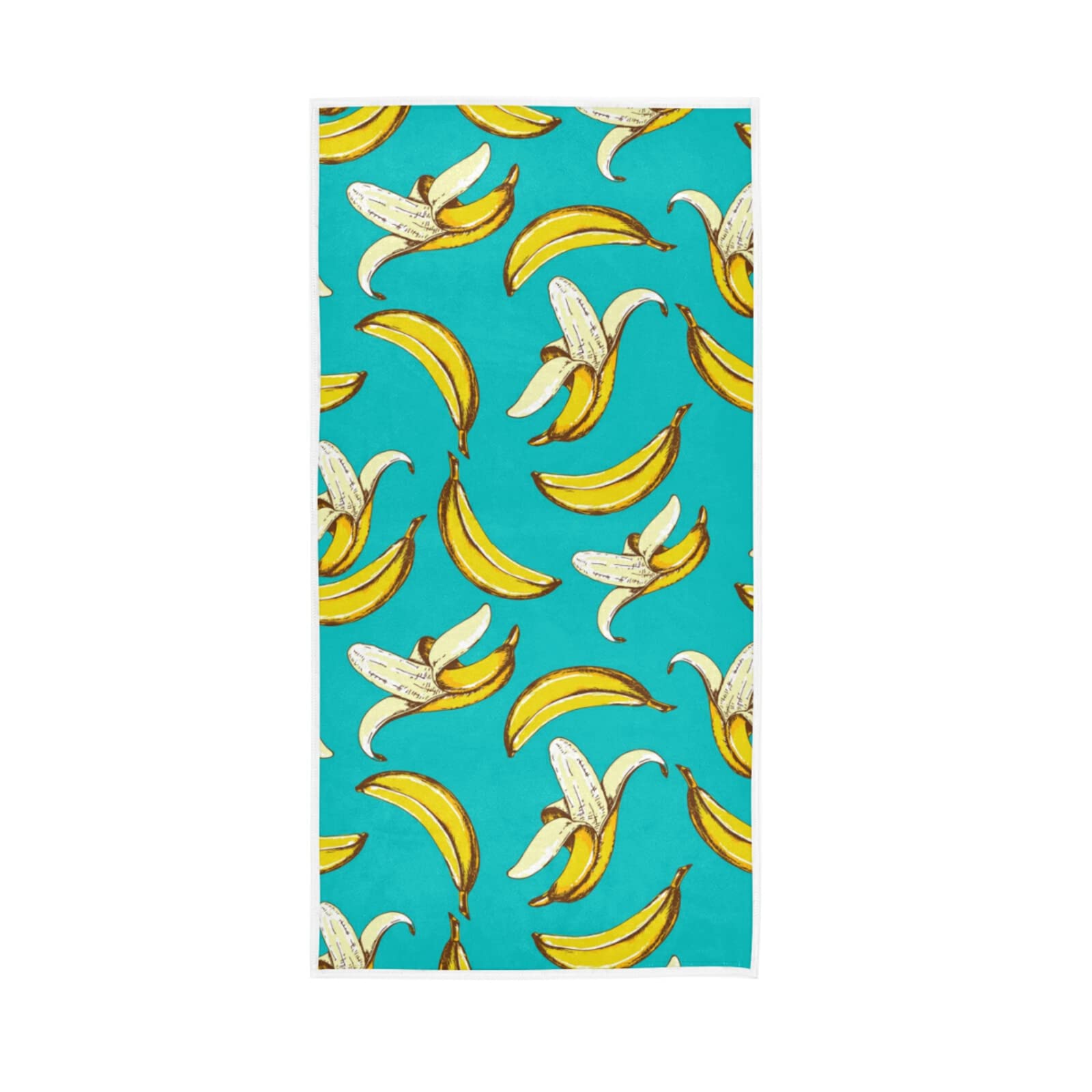 LSRCPD Seamless Fruit Pattern with Yellow Bananas on Turquoise Background Soft Hand Bath Towel 30" x 15" Thin Fast Drying Absorbent Soft Towels for Kitchen Gym Spa Hotel Beach