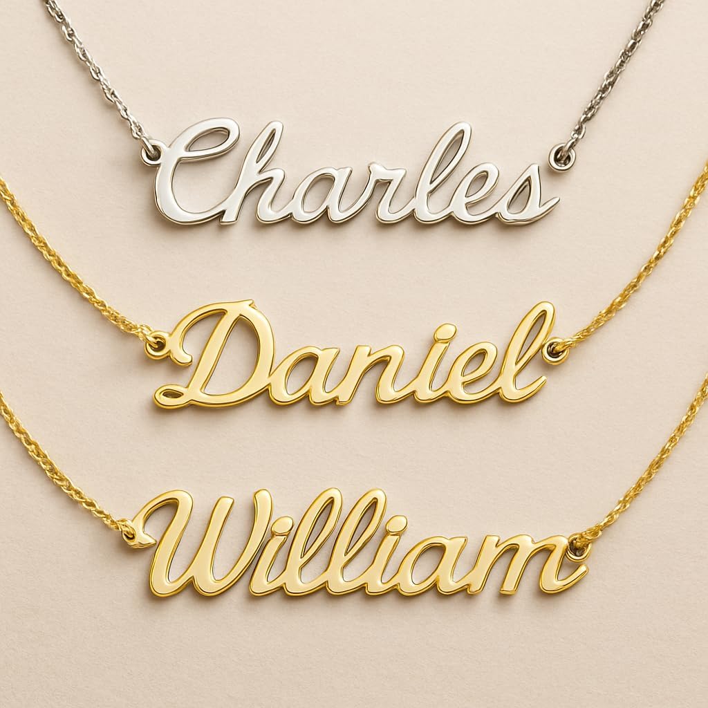 Theo Grace Personalized Name Necklace for Men, Him, Husband - Choose Your Style - Gift for Father - Silver, Gold or Gold Vermeil - Custom Nameplate Pendant
