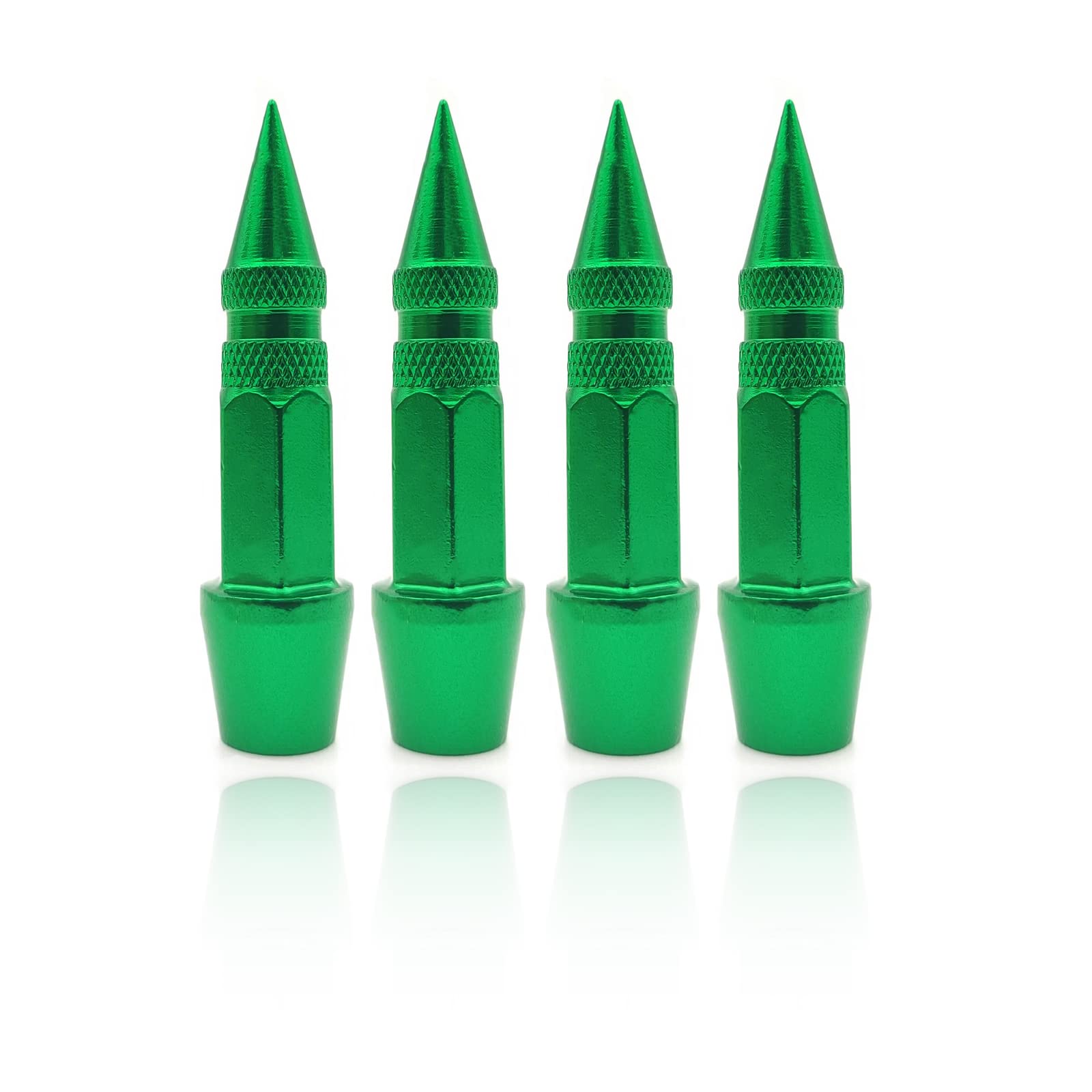 4PCS Tire Valve Stem, Dustproof Tire Wheel Stem Caps, 45mm Spiked Aluminum Stem Valve Caps,Fit Most Car Motorcycle Bike (Green)