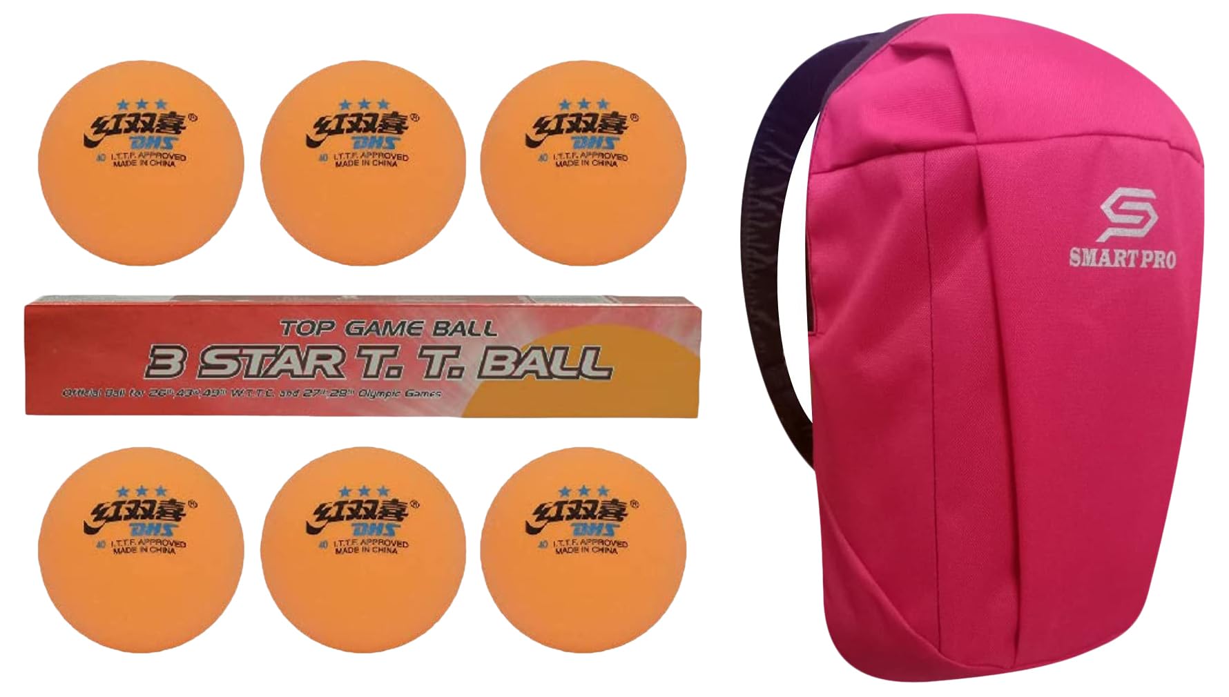 DHS TT Ball 40MM 3 Star Orange (6 Pcs Box) 12 PCS with Smart PRO TT Special Cover Speed Pink-image-29