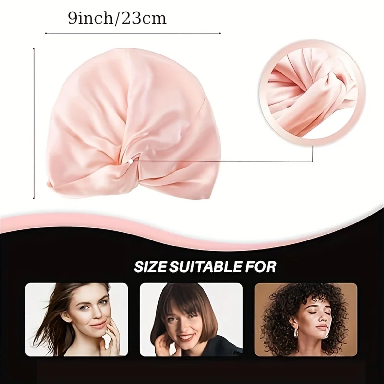 Seidenhaube Haarpflege 2 Stück Satinhauben mit Bindeband (Rosa + Schwarz), Schlafmütze for Frauen, weiche Haarpflege-Nachtschlafmützen, vielseitig verwendbare Haarhauben