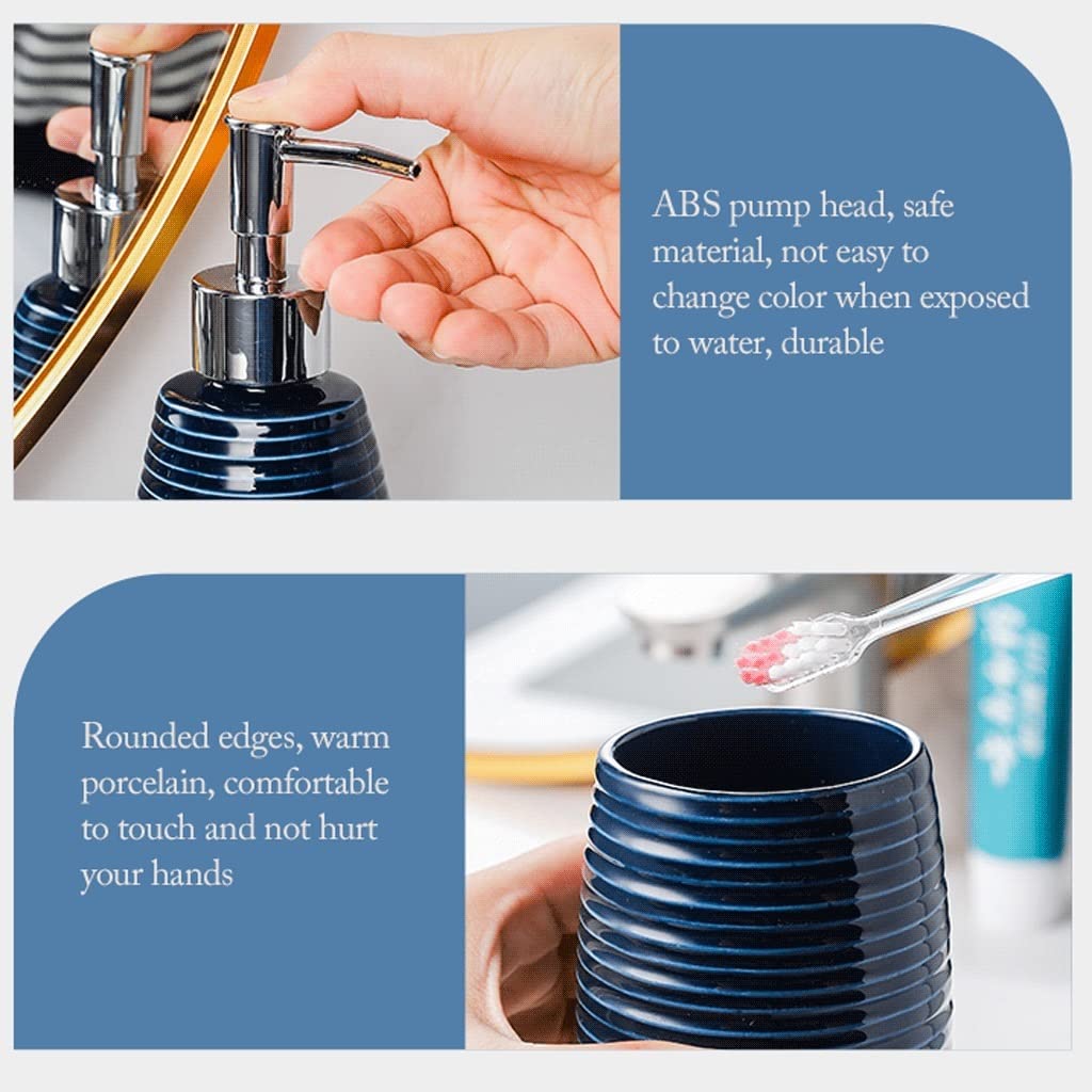 Dispensador de jabón, Botella de Bomba de loción Recargable de cerámica, Juego de Accesorios de baño de 4 Piezas, Contiene champú líquido para Lavar el Cuerpo