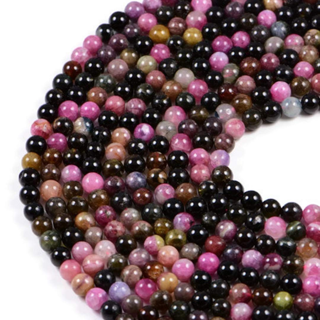AqBeadsUk Semi Precious Beads Premium Genuine Natural Multicolour Tourmaline 6mm Round Gemstone 15.5 Inch Strand Beads for Jewellery Making — image 1