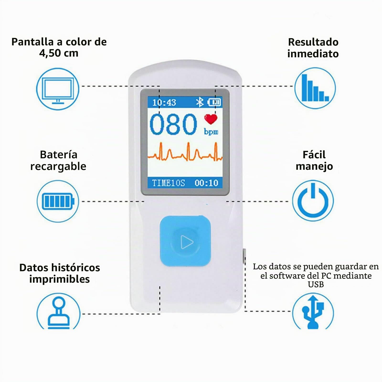 Monitor de ECG portátil, Monitor cardíaco móvil de corazón con Seguimiento de frecuencia cardíaca y Ritmo, detección de arritmia y PVC, para iPhone y Android, Mac y Windows