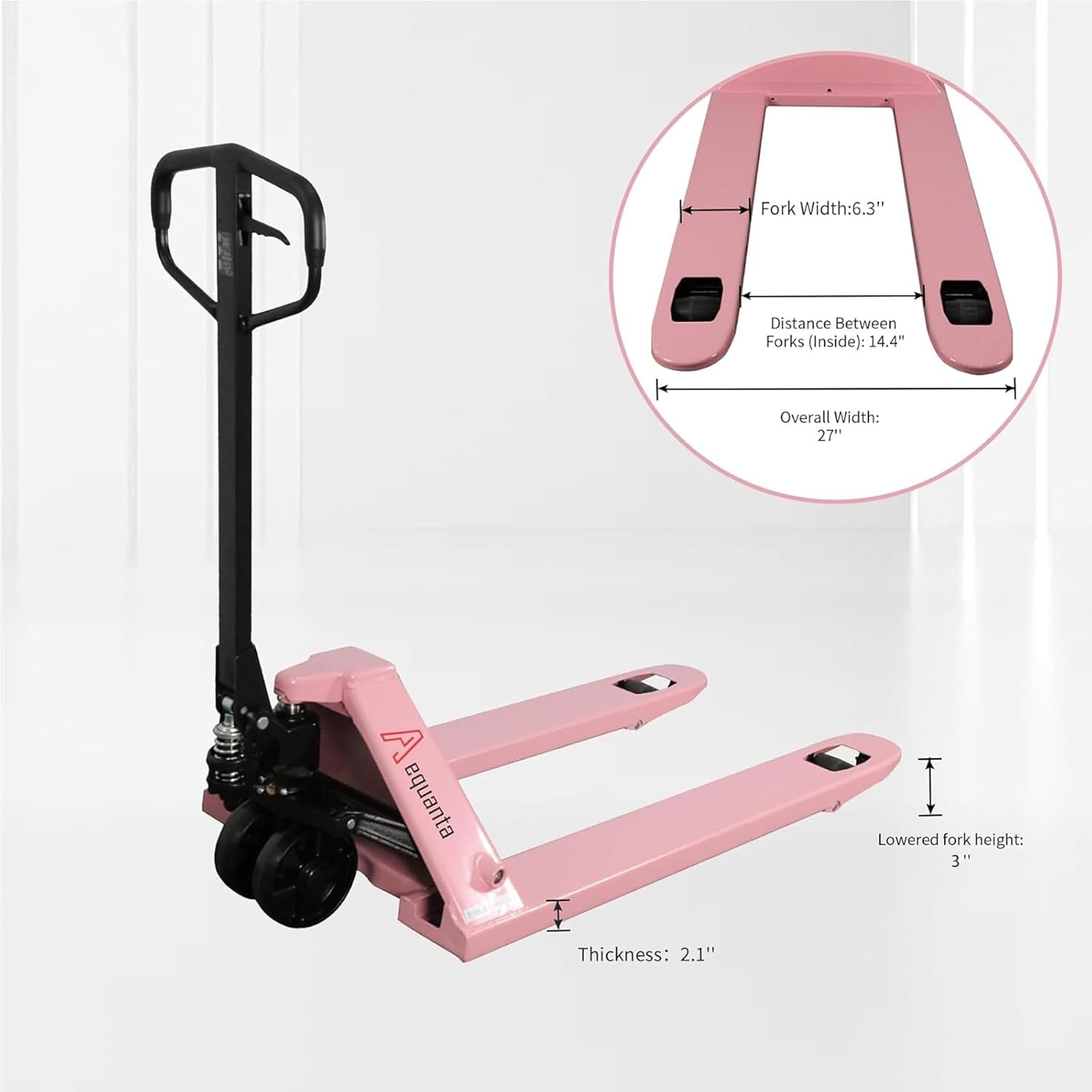 Pallet Jack fork dimensions including width and lowered height