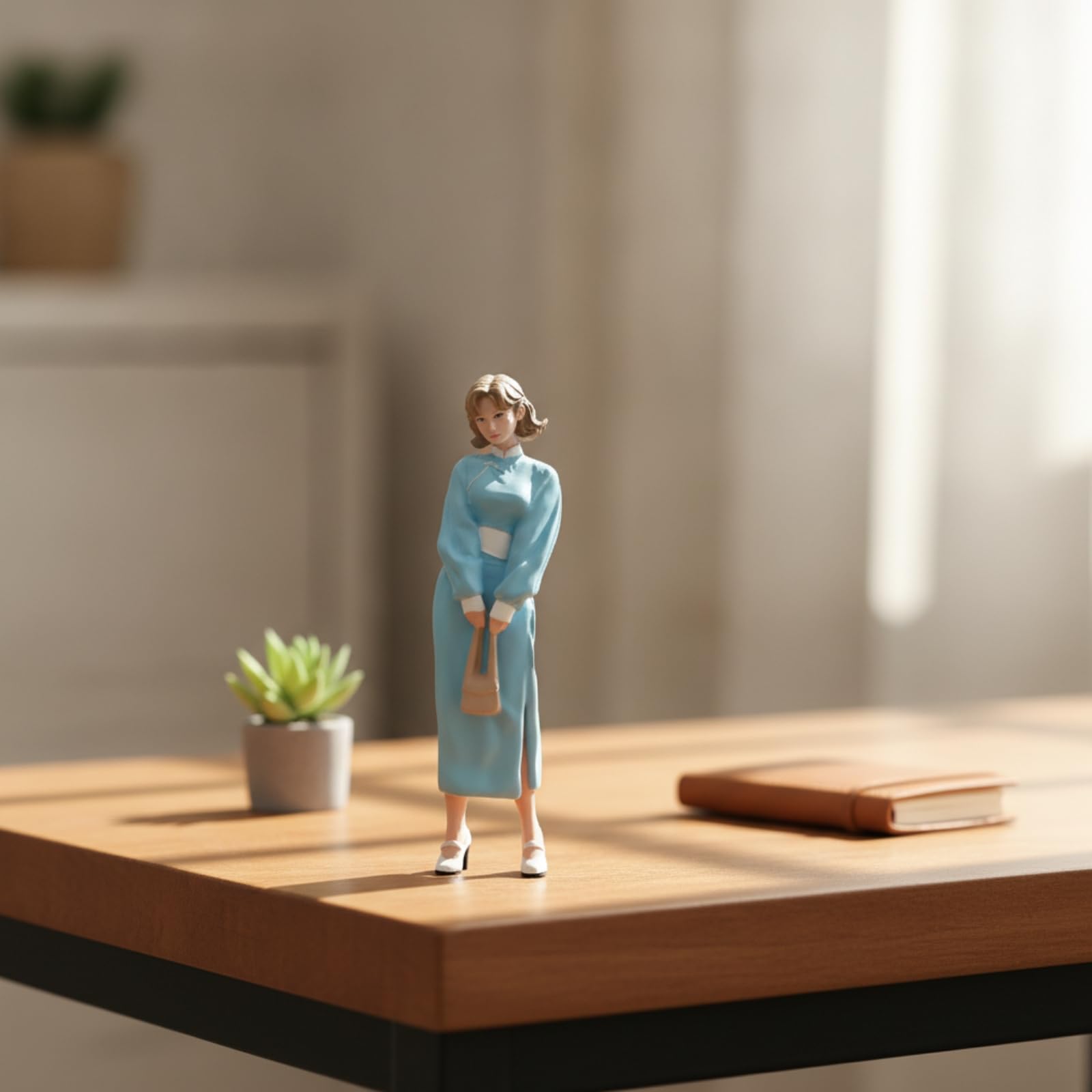 Figura de Resina Pintada Estatua Escultura Muñeca Ornamento con Diseño Elegante y Bolso Pequeño Tallado Adecuada para Coleccionistas Decoración del Hogar Escritorio Dioramas, 1/24