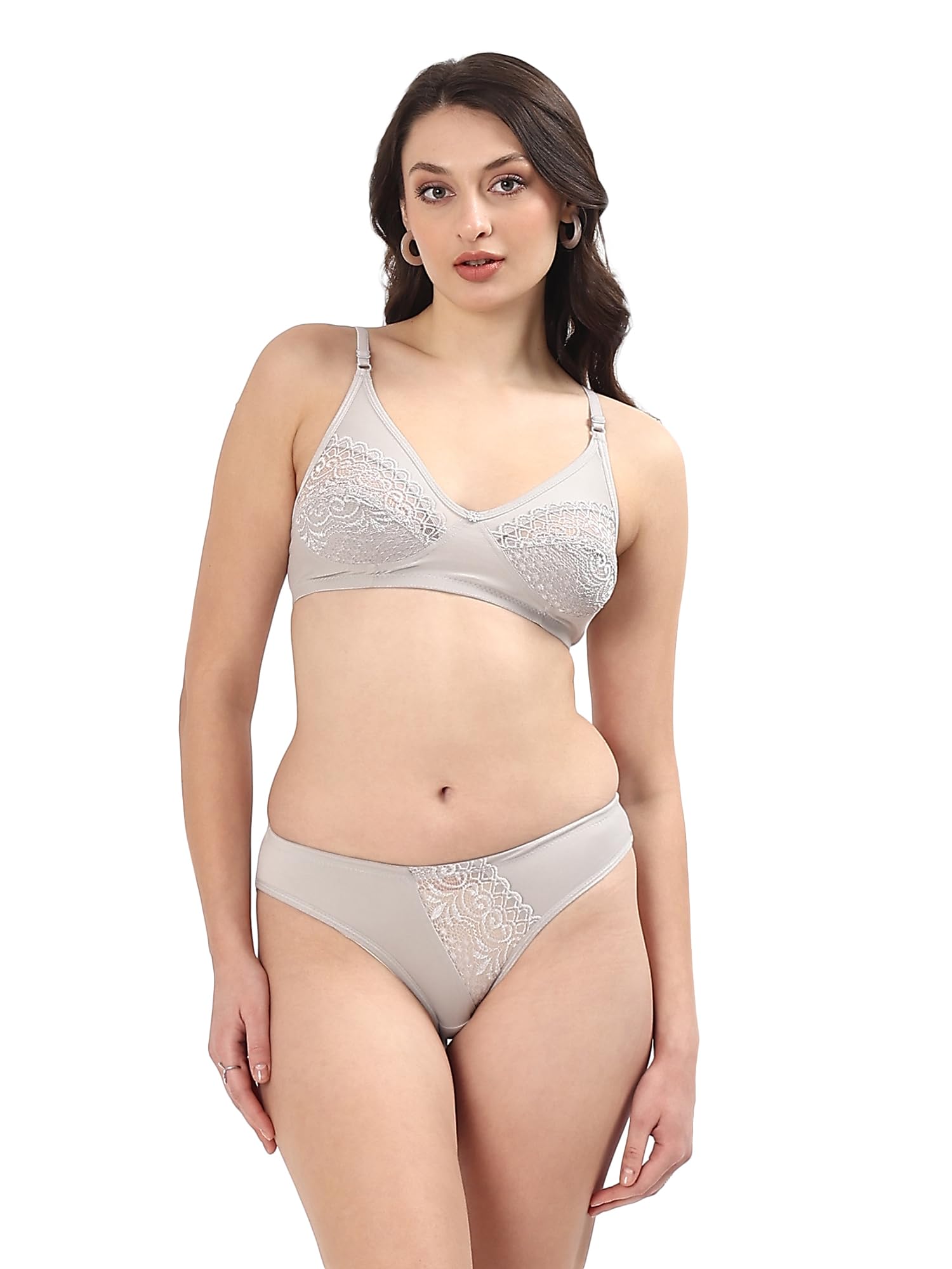 you wear Lycra Bra and Panty Set, Non-Padded Wire Free with Adjustable Straps, Cotton Polyamide, Available in Red Grey Dark Onion, Sizes 30-40-picture-38