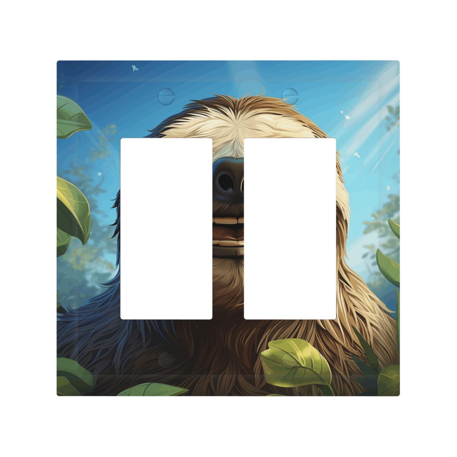 Decorator Double Toggle Light Switch Covers Cartoon Funny sloth Wall Plate 2-Gang Mid Size 5" x 4.9" Double Toggle Switch Wallplate Decorative 2 Gang Wall Switch Plate Covers