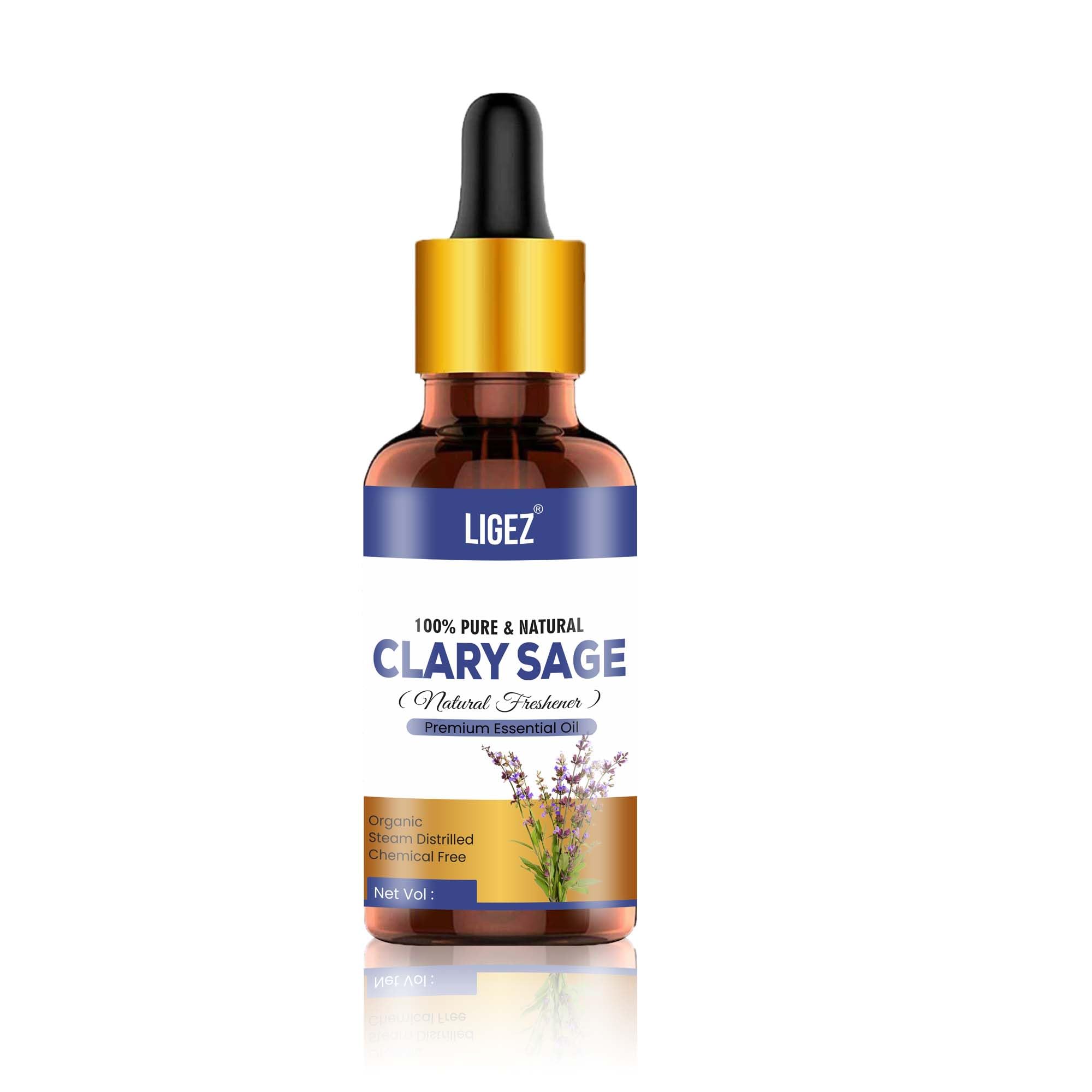 Ligez Clary Sage Essential Oil - 100% Pure Natural & Undiluted For Skin care & Hair (10ml)