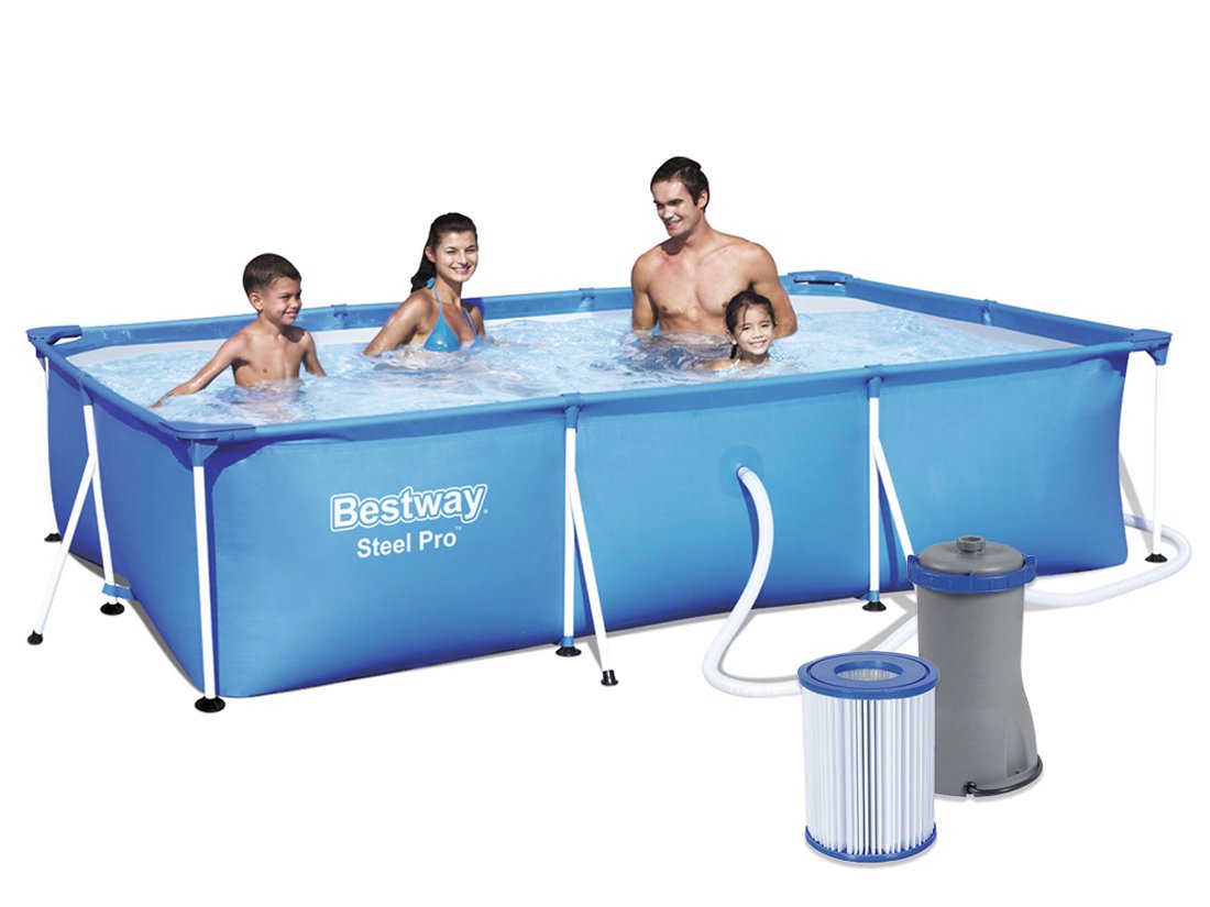 Bestway Steel Pro Stahlrahmenpool Set mit Filterpumpe, 3300 L, blau, 300 x 201 x 66 cm