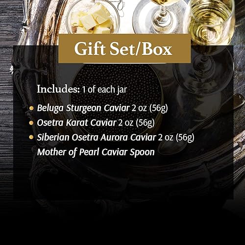 OLMA Caja de regalo de caviar de lujo, incluye esturión Beluga, Osetra, Osetra Siberiana Aurora y cuchara de servir de nácar - Entrega nocturna