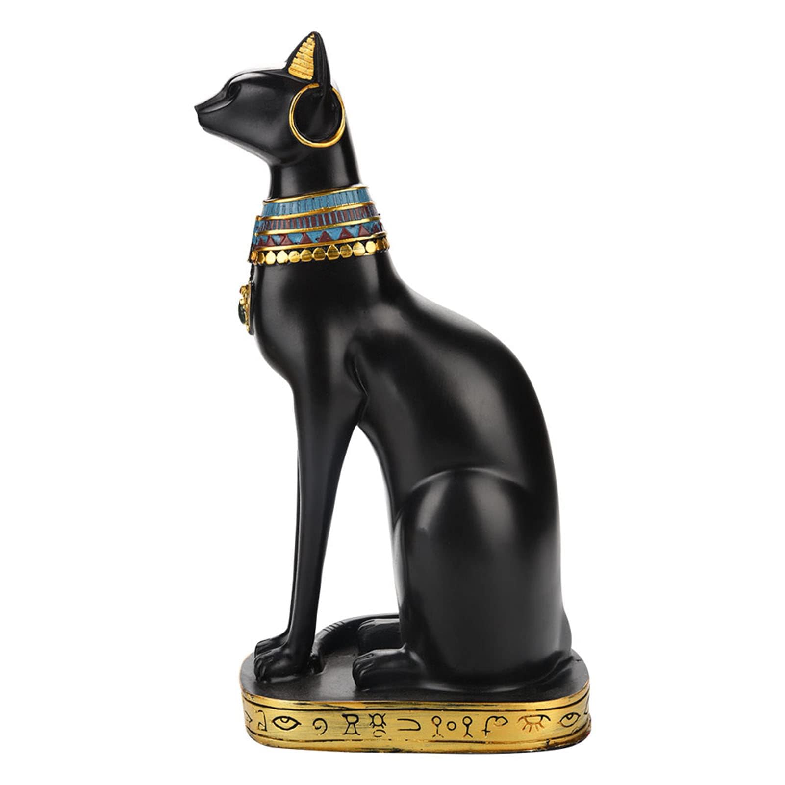 Estatua de gato egipcio Estatua de resina de oro negro, escultura de la diosa Bastet antigua decoración egipcia, gran ornamento animal mítico para la estantería de la oficina del hogar, 13,6 pulgadas