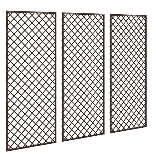 Outsunny Lot de 3 Treillis de Jardin en Osier tissé - Panneau Rectangulaire pour Plantes grimpantes pour Légumes, Fleurs, Vignes, 43 x 2 x 112 cm, Effet Bois Naturel