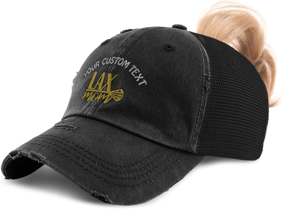 Ponytail Cap Women's Baseball Cap Embroidered Lacrosse Stick Mom Gold Embroidery Cotton