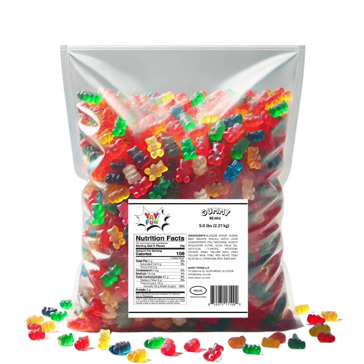 Halal Gummy Bears - 5lbs Bulk Gluten Free Candy Variety Pack, Halal Candy, Gummy in Bulk, Healthy Snacks, Fruit Snacks - Perfect for Parties and Events - Delicious and Chewy Treats for All Ages