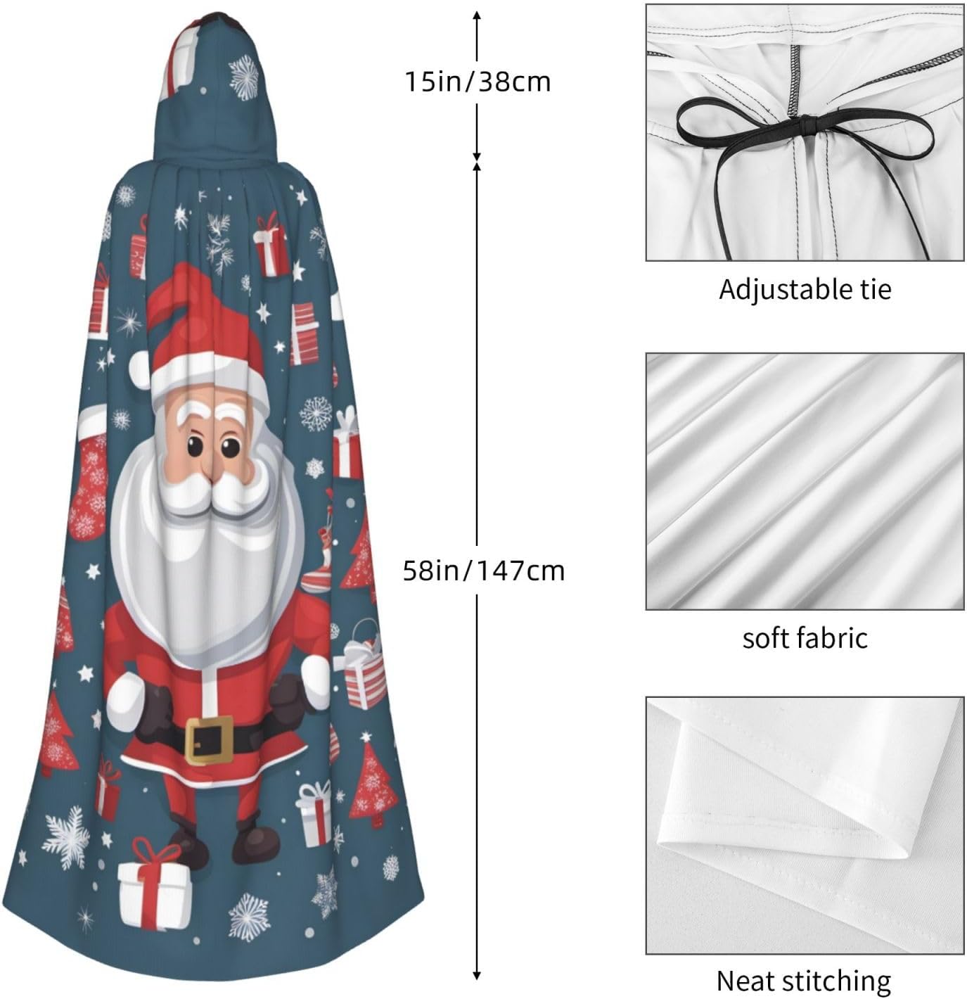 Unisex Full Length Hooded Halloween Christmas Party Robe Cloak Cape Cosplay Costume Men Women Many Great Prints Black
