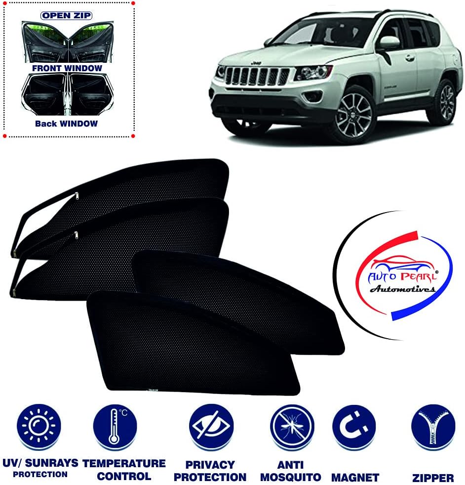 Autopearl Zipper Magnetic Sun Shades Car Curtain for Jeep Compass (Pack of 4)