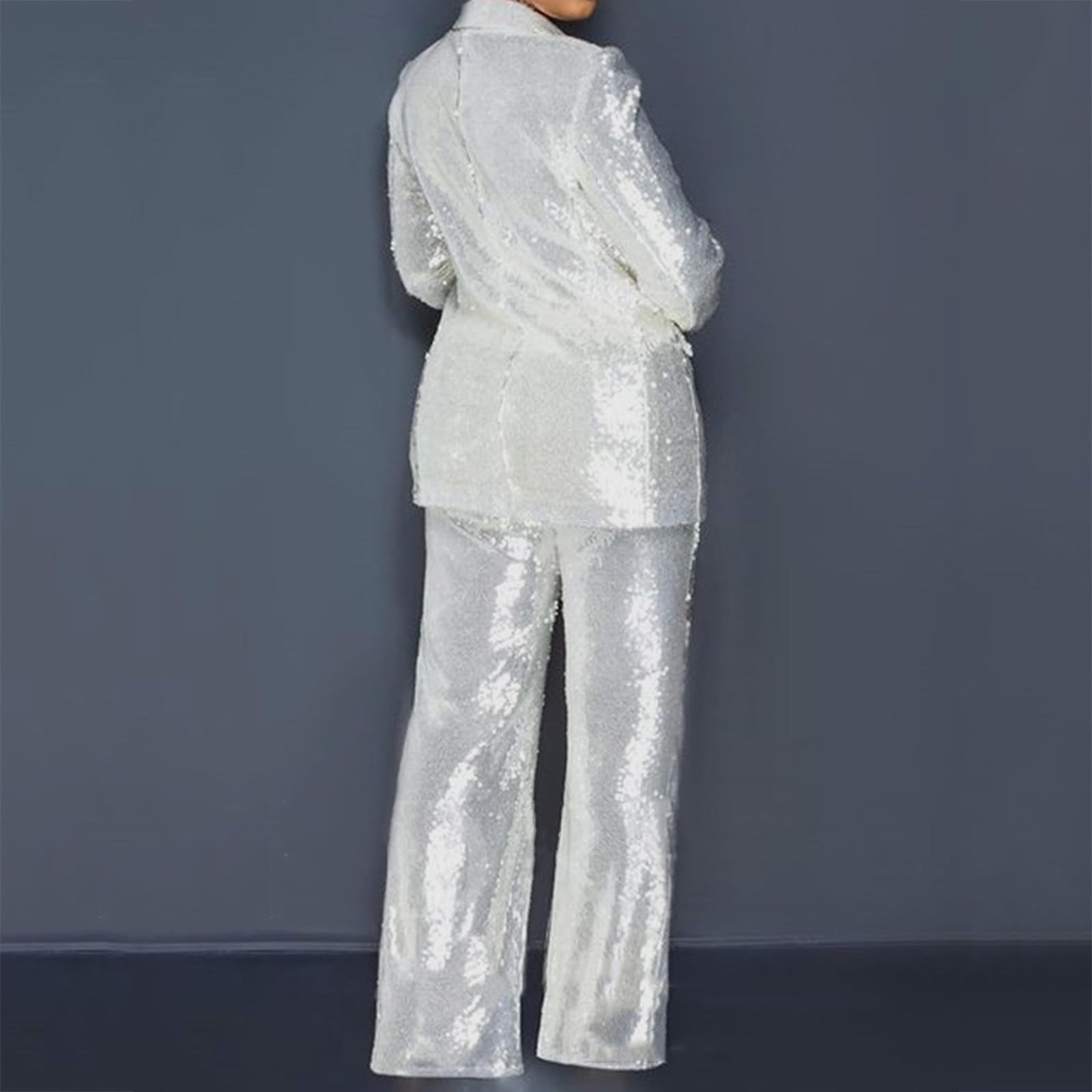 Generisch Pailetten - Pantaloni da donna con glitter metallizzati, larghi, a vita alta, per il tempo libero, eleganti, tinta unita, con brillantini, per feste, carnevale, feste, costumi slim fit