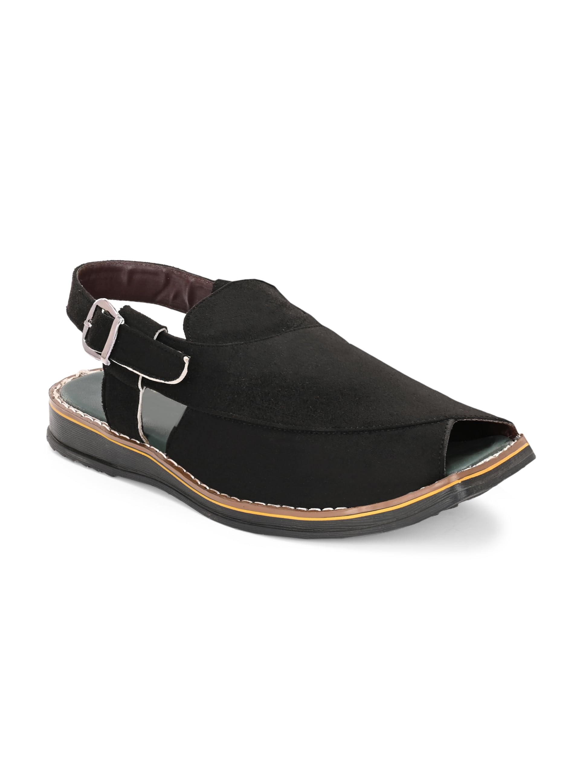 fav shoes Men Ethnic Peshawari Velvet Sandals | Synthetic Leather Slip-On Footwear for Wedding, Parties | Traditional Outdoor Sandals for Men-picture-22