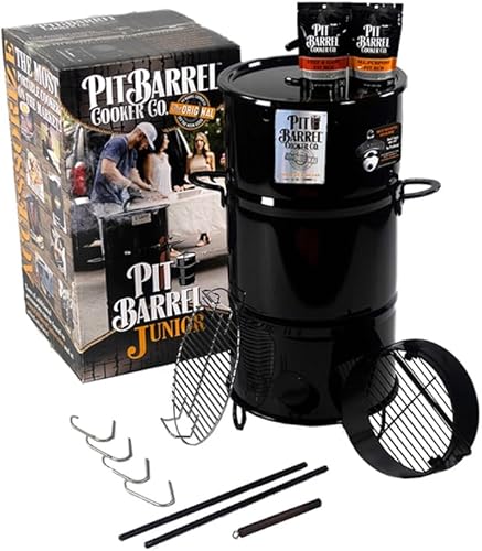Pit Barrel Cooker Junior Package - Ahumador de tambor de 14 pulgadas Parrilla de barbacoa con tambor de acero recubierto de porcelana