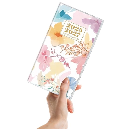 Pocket Calendar 2025-2027, Floral 2025-2027 Monthly Planner - 3.7" x 6.7" - Runs from September 2025 Until December 2027, 2026 Pocket Calendar with PVC Cover for Organizing & Planning