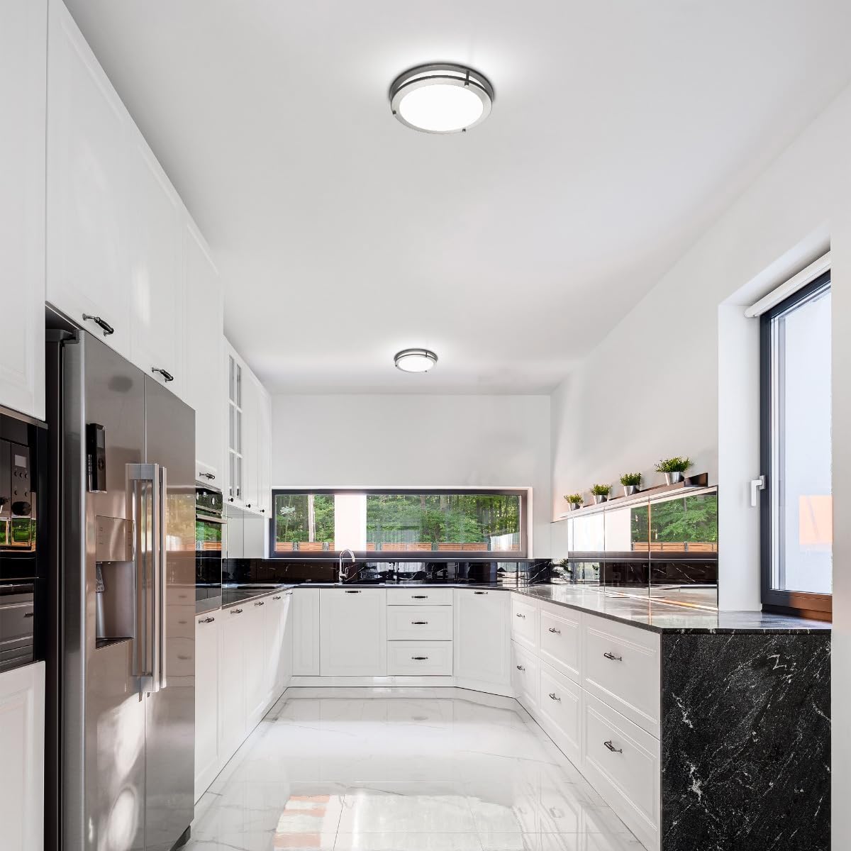 Builder Essential Axis LED 16in Round Flush Mount 25W 1,800 Lumens with 5-CCT Selectability 2700-3000-3500-4000-5000K in Brushed Nickel