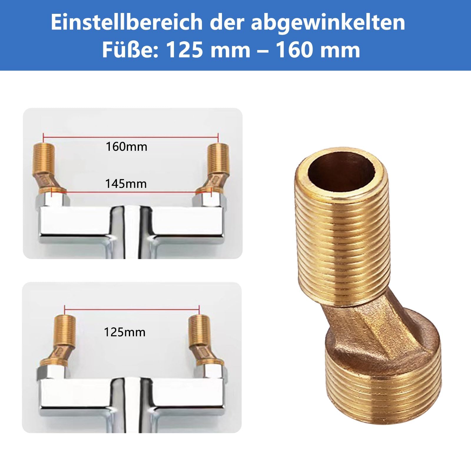 2 stuks S aansluiting adapter, 3/4 inch x 1/2 inch buitendraad S adapter douchearm, verschoven met 8 mm lengte 65 mm, verstelbare zwenkarm, verbindingsstuk excenter voor wandmontages